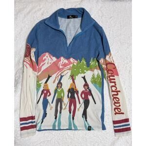 Neve Courchevel Ski Graphic Quarter Zip Top XS Alpine Winter Resort Pullover